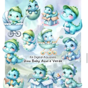 Kit Digital Dino Baby Aquarela em PNG para Festas