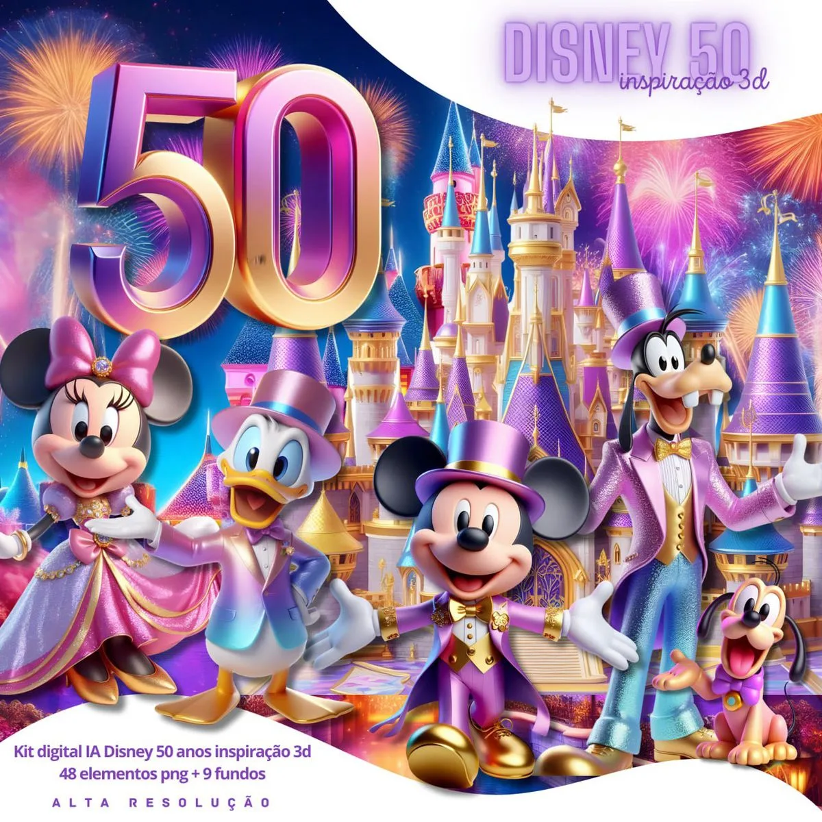 Kit Digital Disney 50 Anos Personagens Png Ilustrações 3D 1 Kit Digital Disney 50 Anos Personagens Png Ilustrações 3D