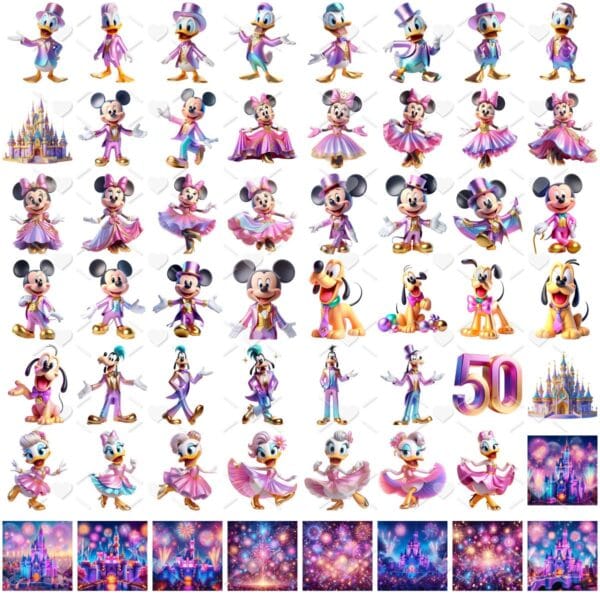 Kit Digital Disney 50 Anos Personagens Png Ilustrações 3D