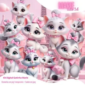 Kit Digital Disney Marie Png Ilustrações Fofas Cute 3D