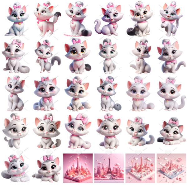 Kit Digital Disney Marie Png Ilustrações Fofas Cute 3D