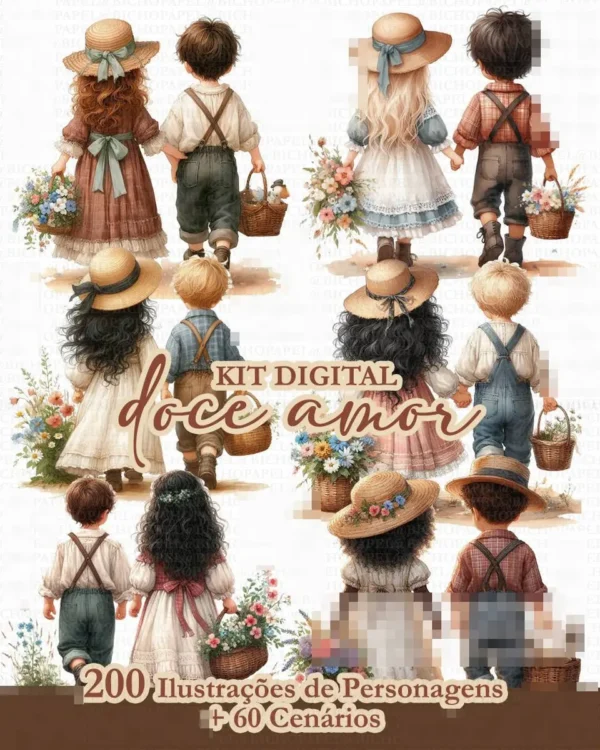 Kit Digital Doce Amor para Scrapbooking e DIY