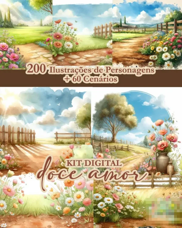 Kit Digital Doce Amor para Scrapbooking e DIY
