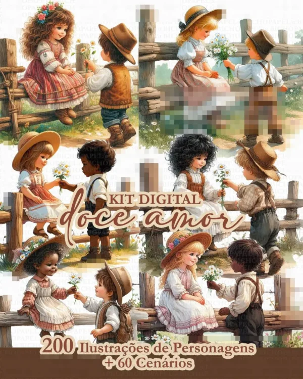 Kit Digital Doce Amor para Scrapbooking e DIY