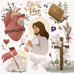 Kit Digital Ele Vive Páscoa Cristã Frases E Ilustrações Png