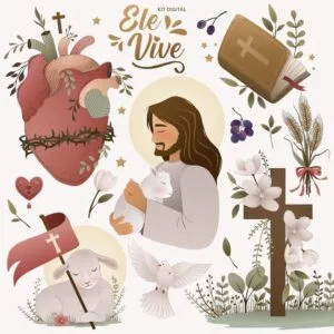 Kit Digital Ele Vive Páscoa Cristã Frases E Ilustrações Png