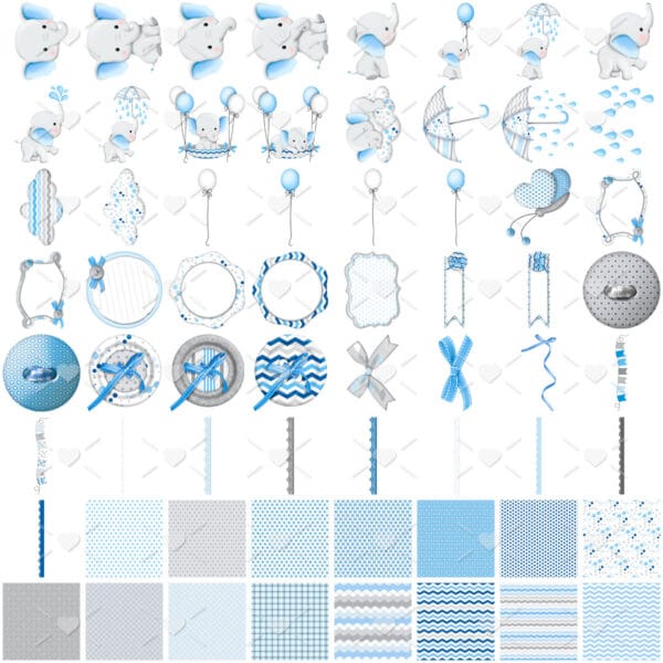 Kit Digital Elefantinho Azul Ilustrações Png Scrap Cliparts