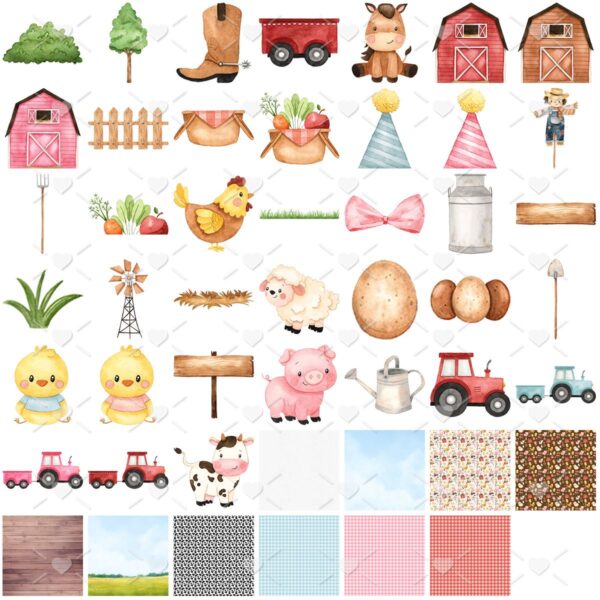 Kit Digital Fazendinha Aquarela Pepeis E Imagens Png 4