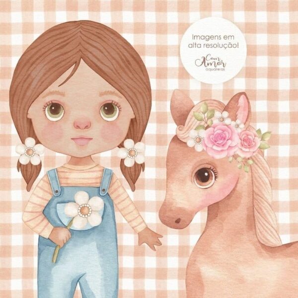 Kit Digital Fazendinha Menina Aquarelado Ilustracoes Png