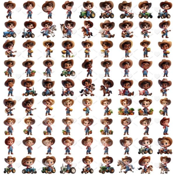 Kit Digital Fazendinha Menino 3D Cute Fofo Ilustrações Png