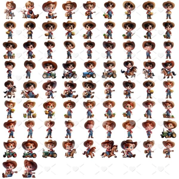 Kit Digital Fazendinha Menino 3D Cute Fofo Ilustrações Png