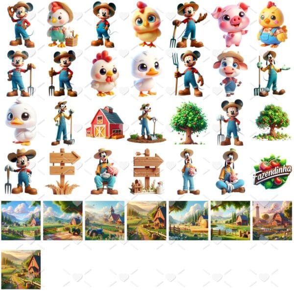 Kit Digital Fazendinha Turma Do Mickey 3d Fofo Ilustracoes