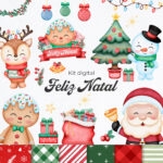 Kit Digital Feliz Natal Ilustrações e Artes Natalinas em Png