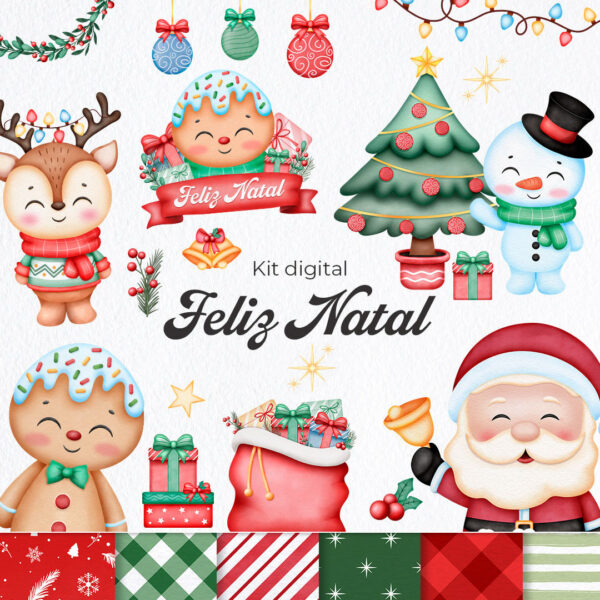 Kit Digital Feliz Natal Ilustrações e Artes Natalinas em Png