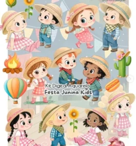 Kit Digital Festa Junina Kids - Arquivos PNG Criativos