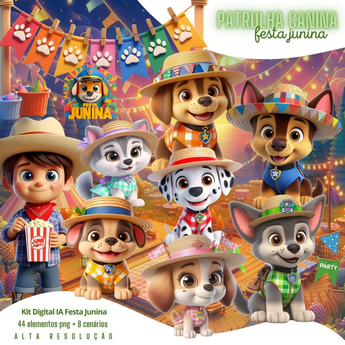 Kit Digital Festa Junina Patrulha Canina Png Imagens 3D Cute