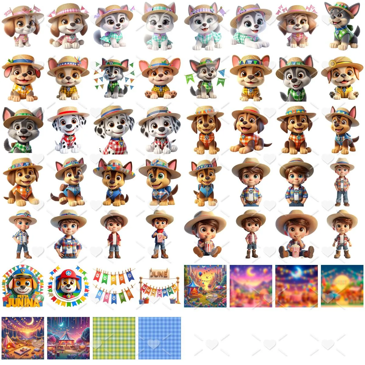 Kit Digital Festa Junina Patrulha Canina Png Imagens 3D Cute