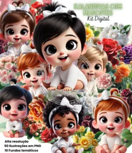 Kit Digital Flores Calandivas e Mascotes em PNG