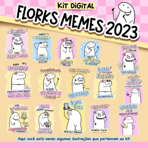 Kit Digital Florks Memes 2023 Caneca Tags Balinha Bloquinhos