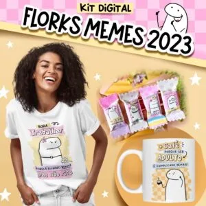 Kit Digital Florks Memes 2023 Caneca Tags Balinha Bloquinhos