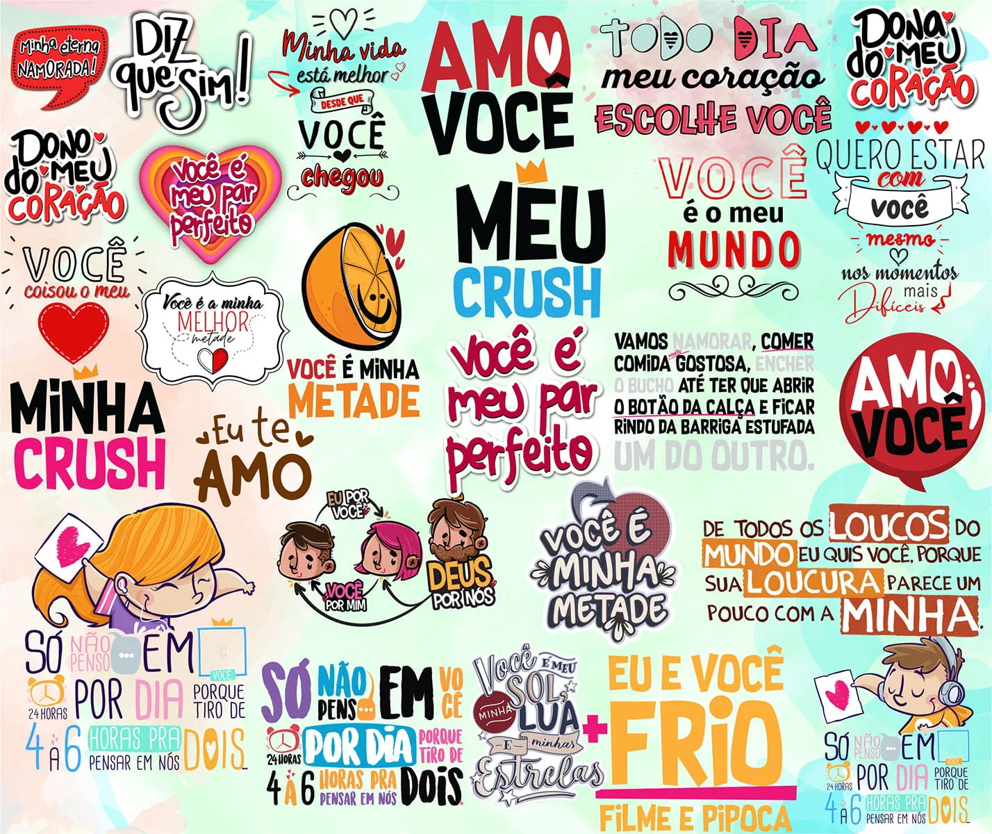Kit Digital Frases Dia dos Namorados Png Fundo Transparente