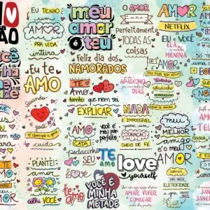 Kit Digital Frases Dia dos Namorados Png Fundo Transparente
