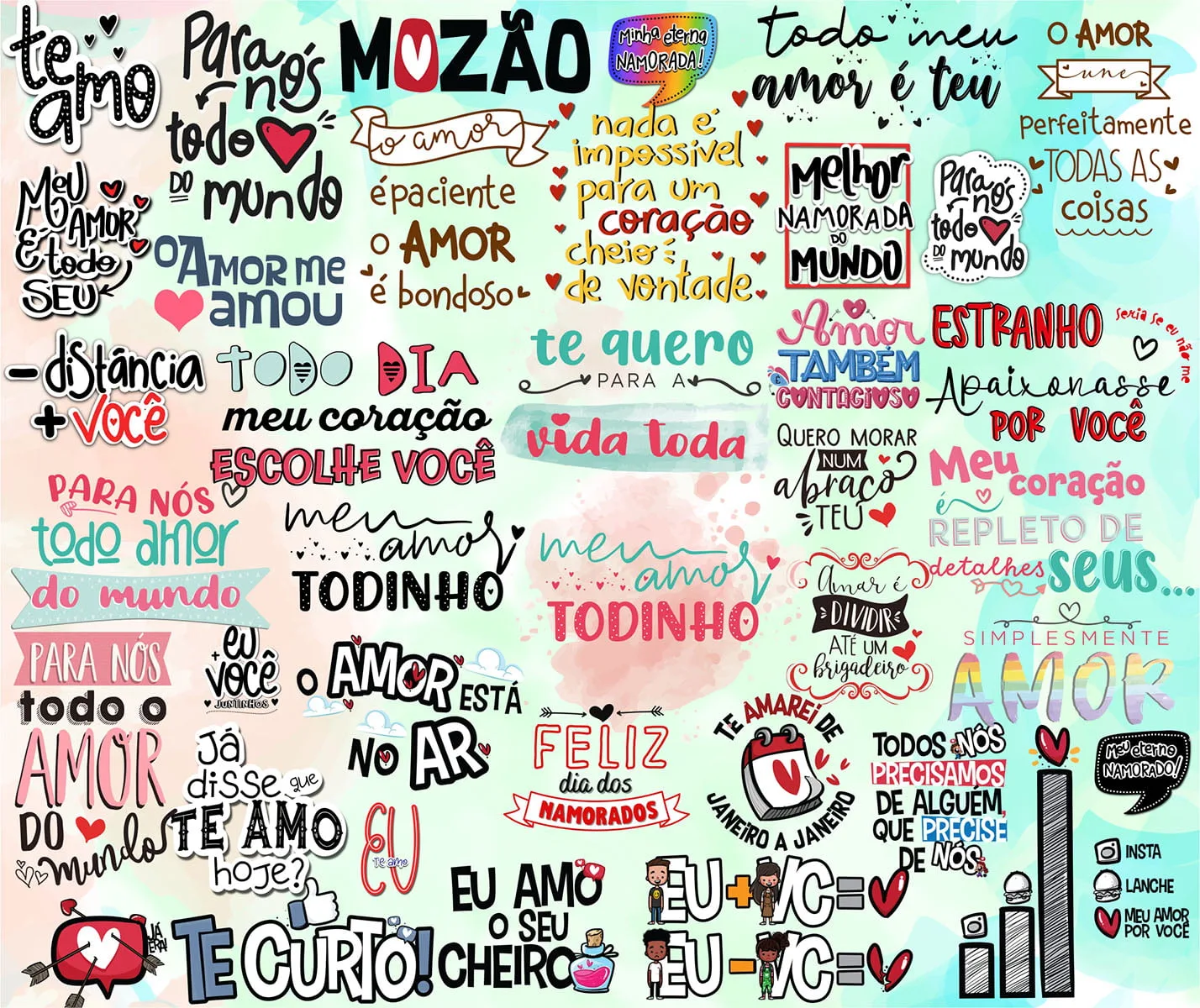 Kit Digital Frases Dia dos Namorados Png Fundo Transparente