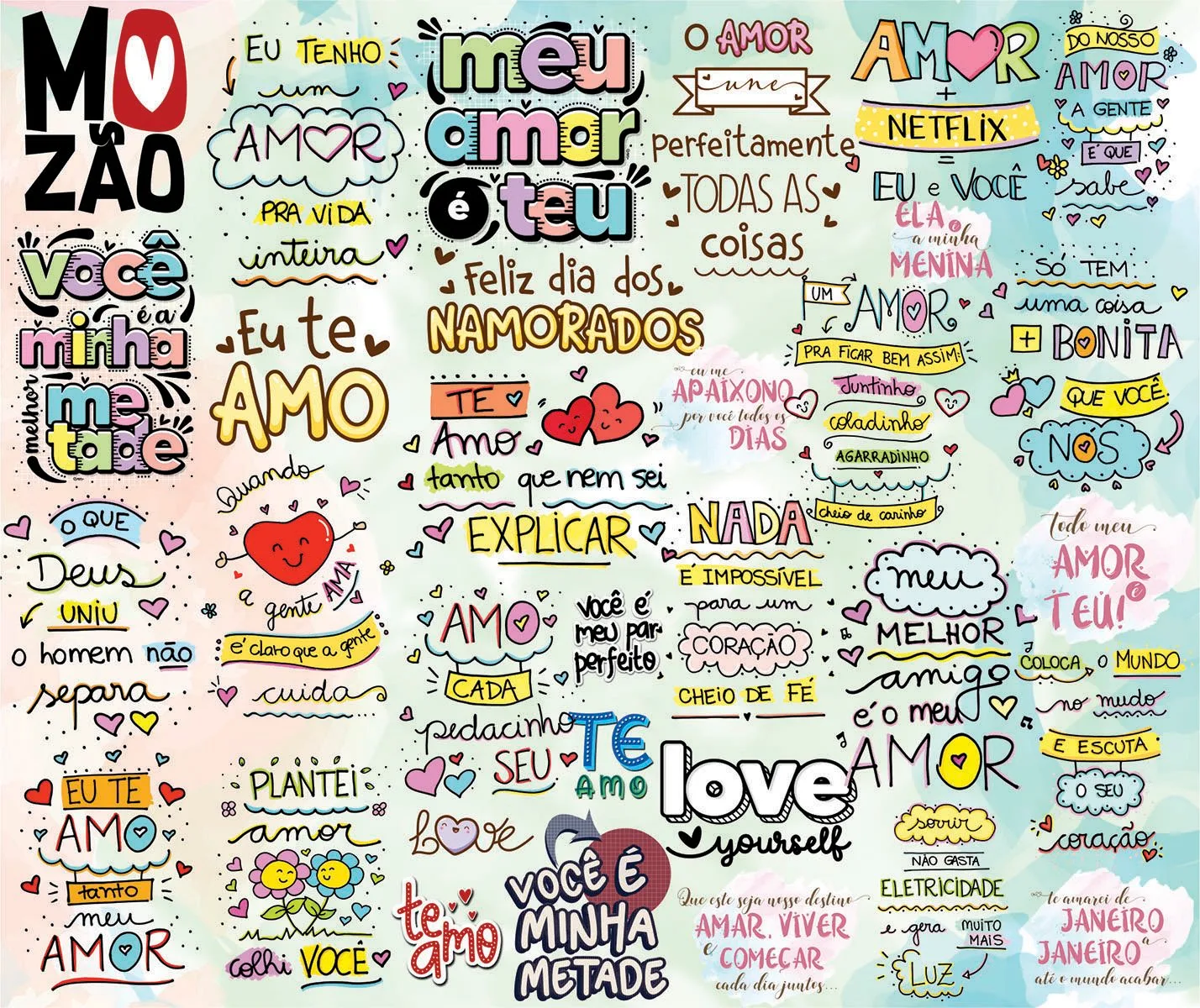 Kit Digital Frases Dia dos Namorados Png Fundo Transparente