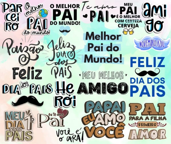 Kit Digital Frases Dia dos Pais Png Fundo Transparente