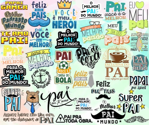 Kit Digital Frases Dia dos Pais Png Fundo Transparente