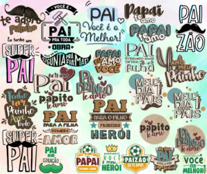 Kit Digital Frases Dia dos Pais Png Fundo Transparente
