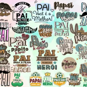 Kit Digital Frases Dia dos Pais Png Fundo Transparente