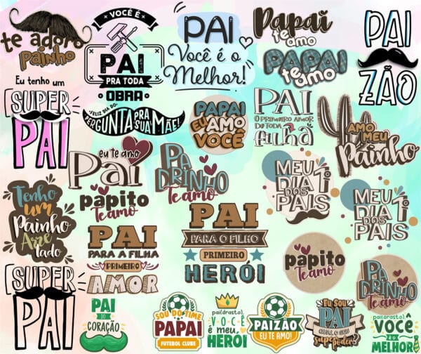 Kit Digital Frases Dia dos Pais Png Fundo Transparente
