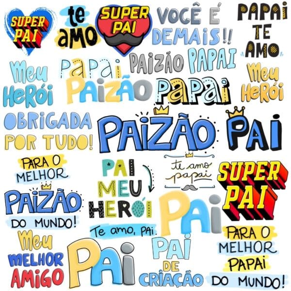Kit Digital Frases Lettering Dia dos Pais Super Pai Paizão