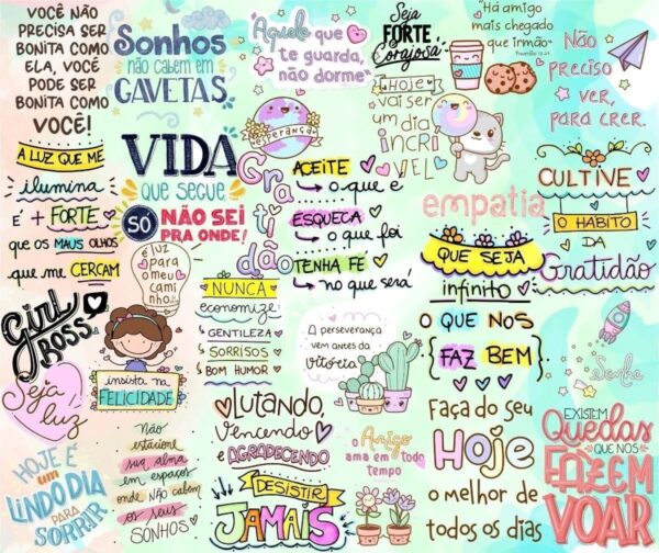 Kit Digital Frases Motivacionais Força Superação Lettering