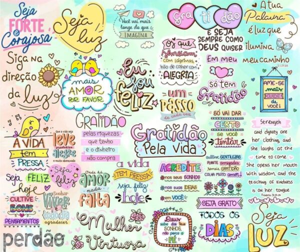 Kit Digital Frases Motivacionais Força Superação Lettering
