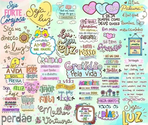 Kit Digital Frases Motivacionais Força Superação Lettering