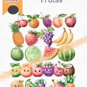 Kit Digital Frutas Aquarela Frutinhas PNG