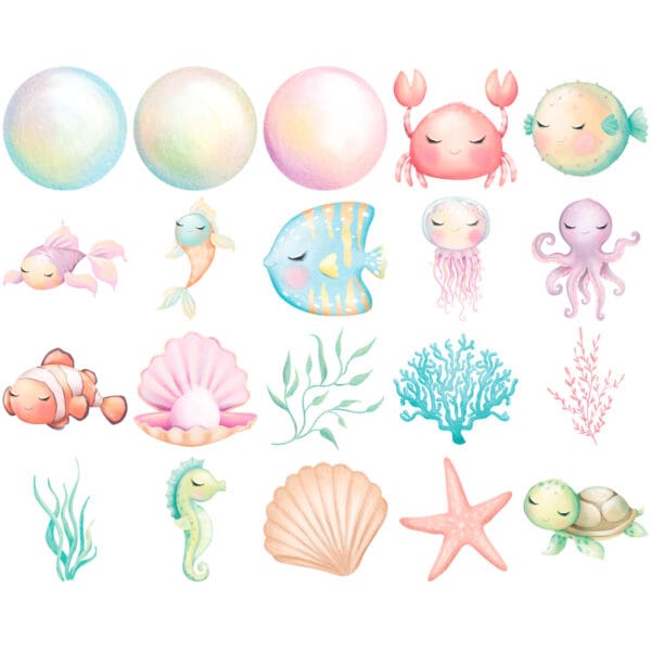 Kit Digital Fundo do Mar Aquarelado Png Transparente