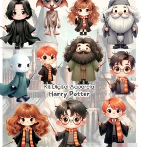 Kit Digital Harry Potter Aquarela em Arquivos PNG