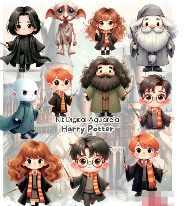 Kit Digital Harry Potter Aquarela em Arquivos PNG