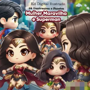 Kit Digital Herois Mulher Maravilha e Super Man PNG