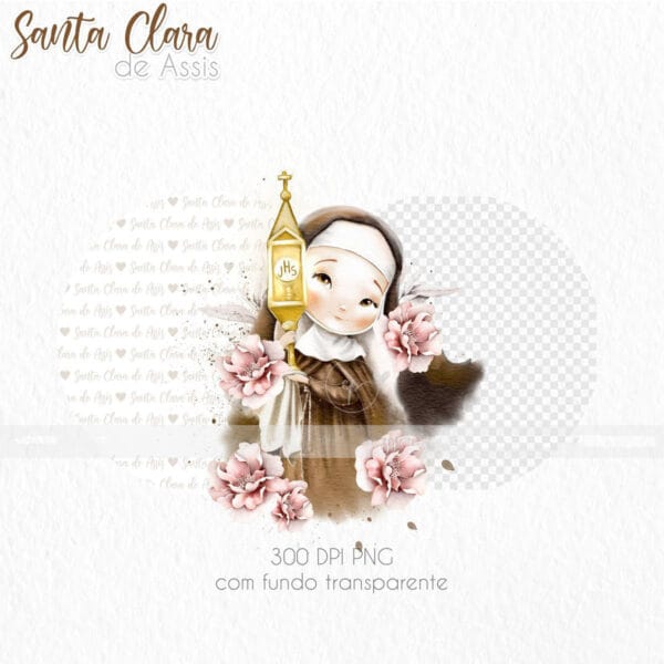 Kit Digital Ilustrações Santa Clara de Assis Santinhos Png