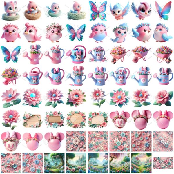 Kit Digital Jardim da Minnie Rosa 3D Cute Fofo Ilustrações