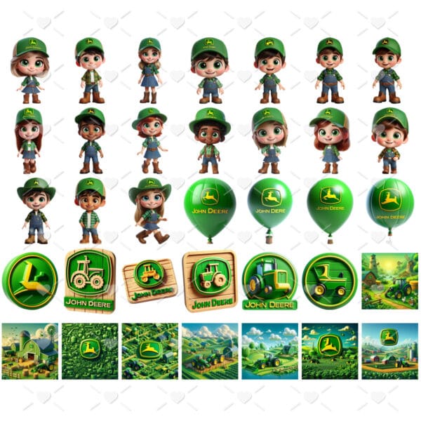 Kit Digital John Deere 3D Cliparts Agro Fazendeiros Fofos