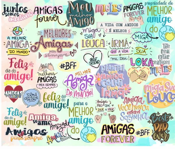 Kit Digital Lettering Amizade Amigas Png Fundo Transparente