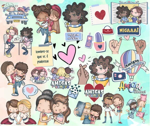 Kit Digital Lettering Amizade Amigas Png Fundo Transparente