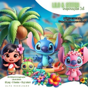 kit digital lilo e stitch baby png ilustracoes 3d fofo 3