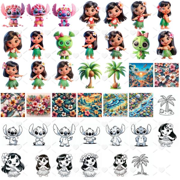 Kit Digital Lilo e Stitch Baby Png Ilustrações 3D Fofo - Imagem 3