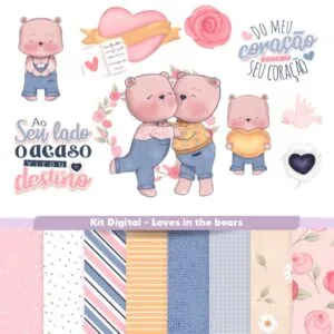 Kit Digital Loves in The Bears Namorados Ilustrações Frases